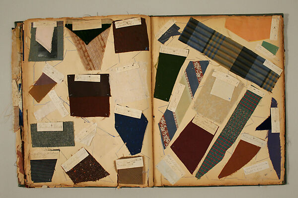 Swatch book, paper, fabric swatches, American