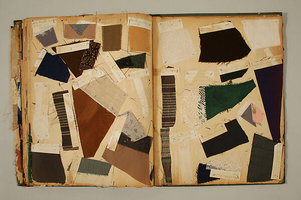 Swatch book, paper, fabric swatches, American
