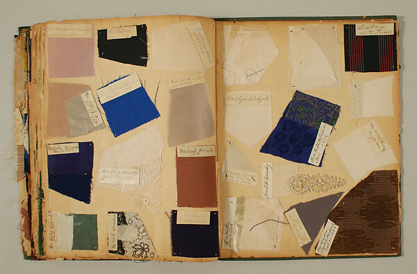 Swatch book, paper, fabric swatches, American