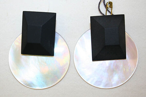 Earrings, Stephen Dweck, onyx, mother-of-pearl, American 