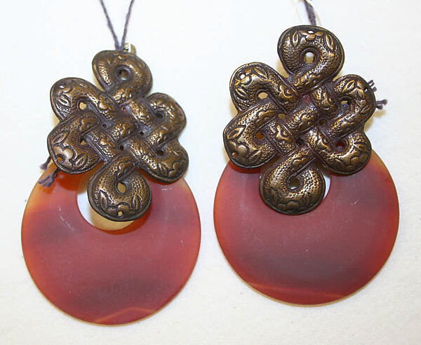 Earrings, Stephen Dweck, bronze, carnelian, American 