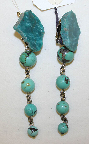 Earrings, Stephen Dweck, turquoise, silver, American 