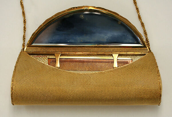 Evening purse, gold, diamond, shell, American