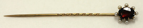 Stickpin, gold, garnet, pearl, American or European 