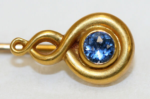 Stickpin, gold, aquamarine, American or European