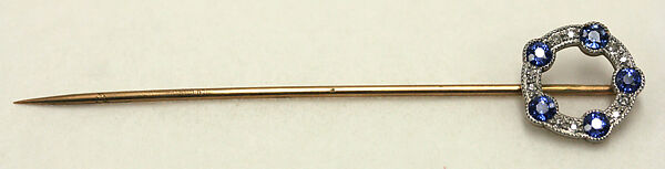 Stickpin, gold, diamonds, sapphire, American or European 