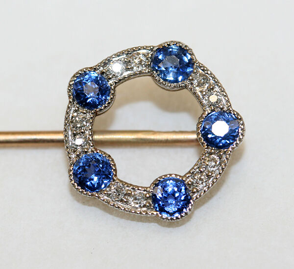 Stickpin, gold, diamonds, sapphire, American or European