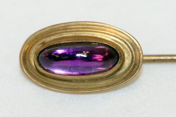 Stickpin, gold, glass, probably American