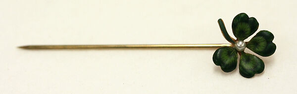 Stickpin, gold, pearl, enamel, American or European 