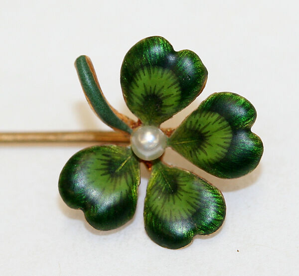 Stickpin, gold, pearl, enamel, American or European