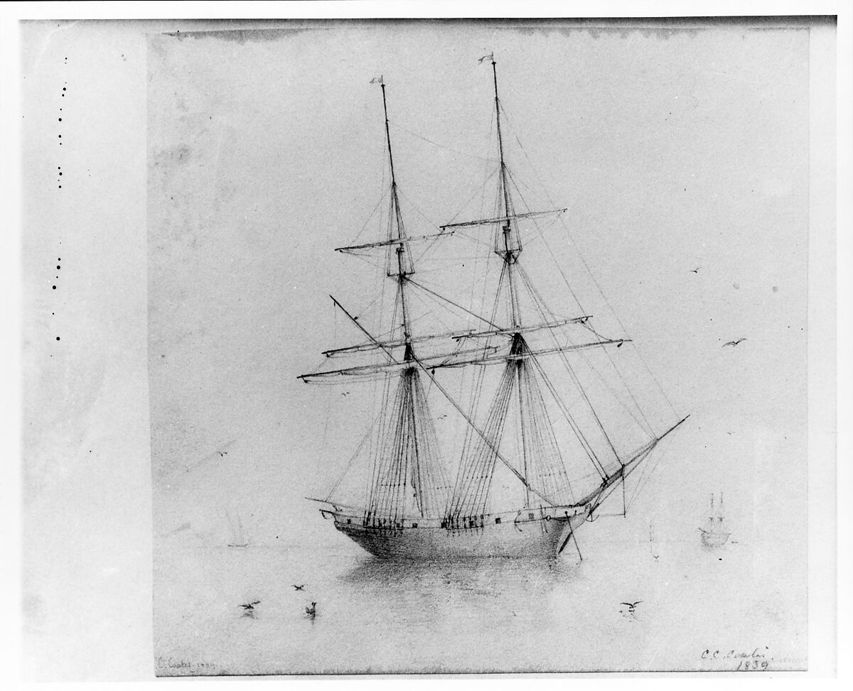 Ship (from McGuire Scrapbook), Probably Edmund C. Coates (active 1837–1872), Graphite on white wove paper, American