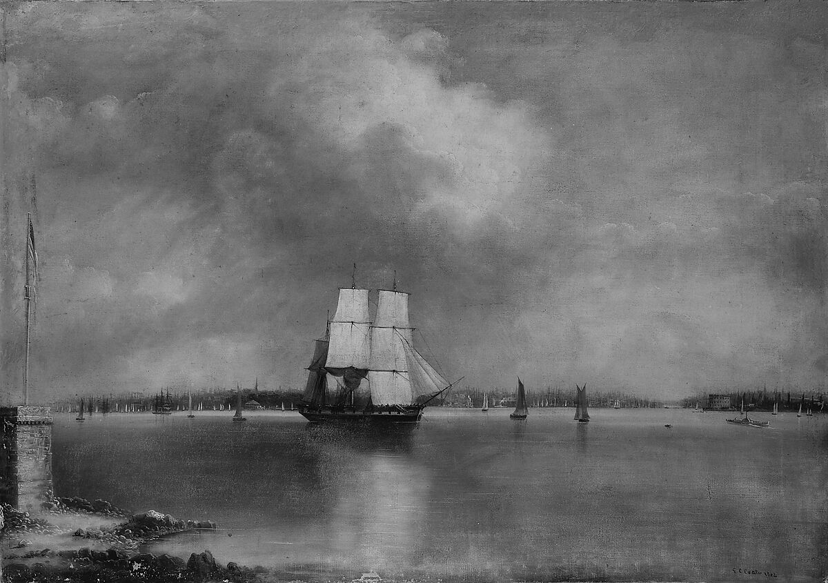 Bay and Harbor of New York from Bedlow's Island, Edmund C. Coates (active 1837–1872), Oil on canvas, American 