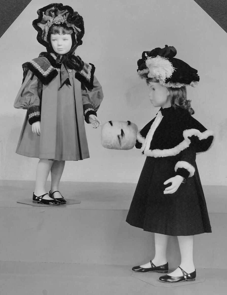 Ensemble, (a, b) wool, silk, fur
(c) silk, feather, French