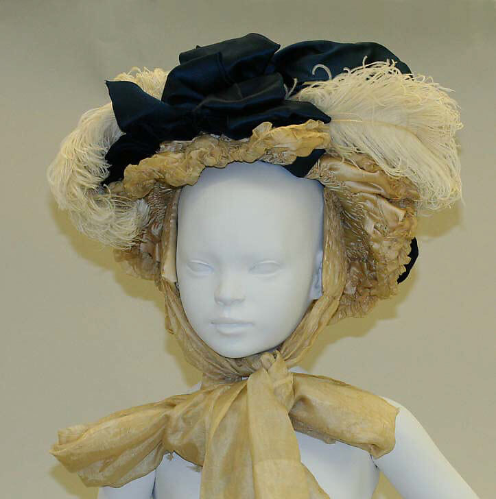 Ensemble, (a, b) wool, silk, fur
(c) silk, feather, French