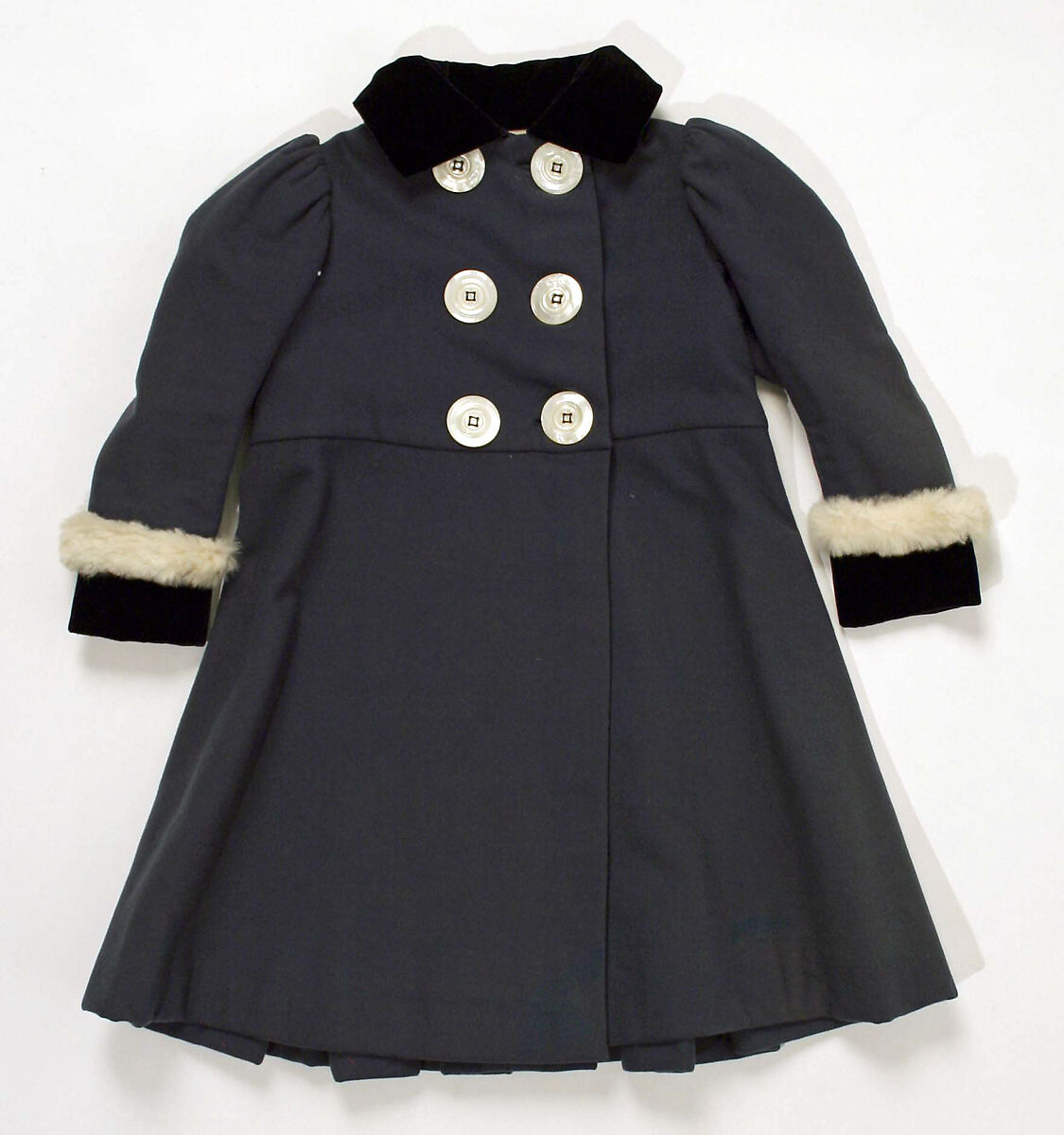 Ensemble, (a, b) wool, silk, fur
(c) silk, feather, French