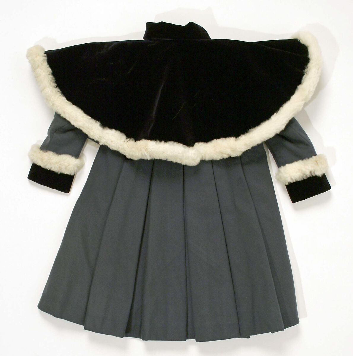 Ensemble, (a, b) wool, silk, fur
(c) silk, feather, French