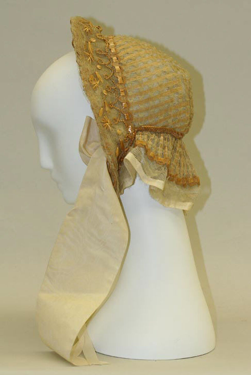 Bonnet, straw, horsehair, silk, American 