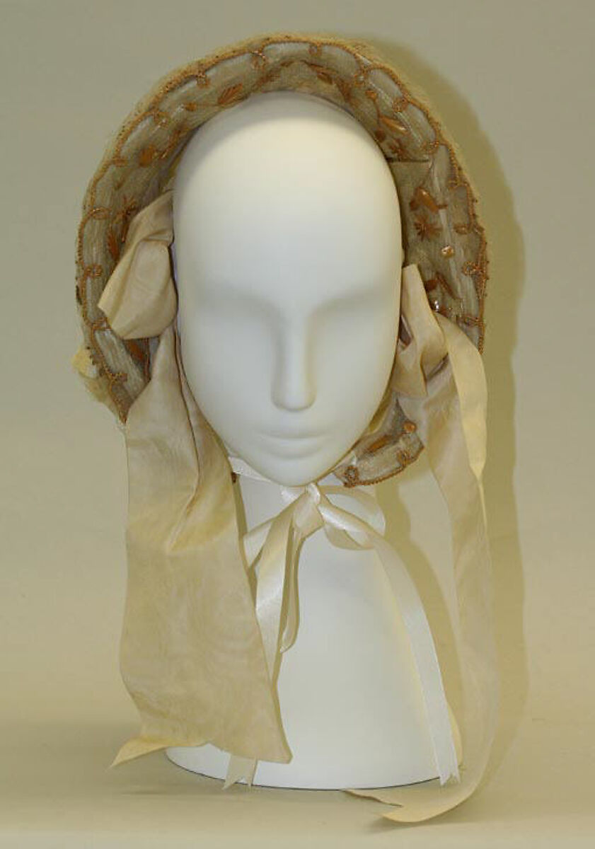 Bonnet, straw, horsehair, silk, American