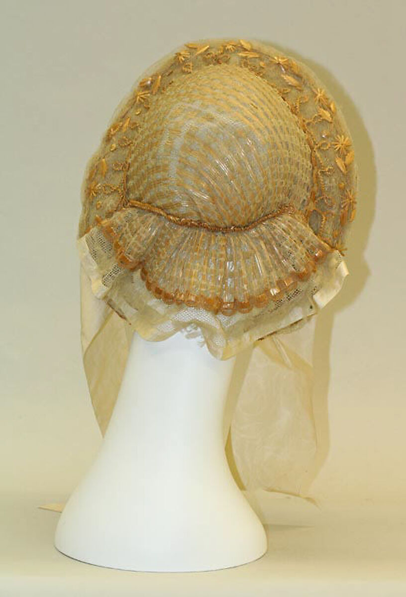Bonnet, straw, horsehair, silk, American