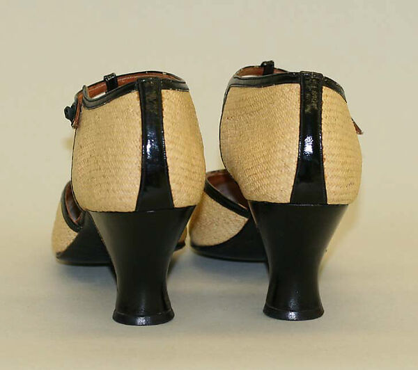 Sandals, straw, leather, metal, French