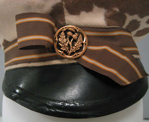 Cap, ponyskin, silk, metal, British