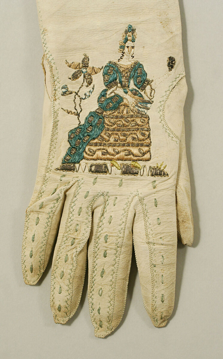 Gloves, leather, silk, British