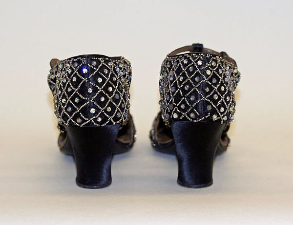 Evening shoes, steel beads, rhinestones, leather, French