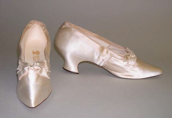 Evening slippers, Hellstern and Sons (French), silk, leather, wood, French 