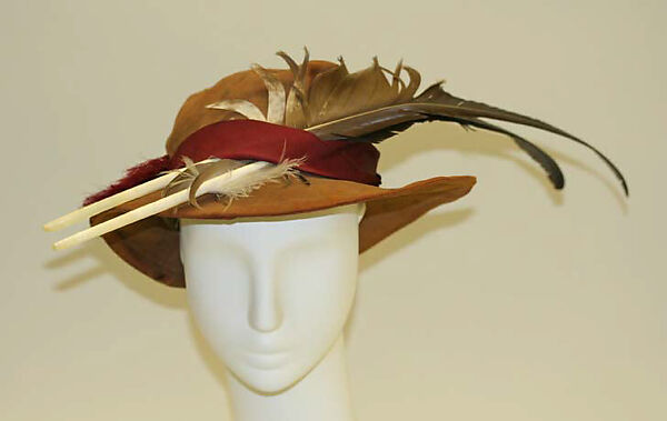Slouch hat, John-Frederics (American, 1929–1948), leather, feathers, rayon, American 