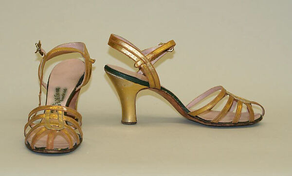 Sandals, Saks Fifth Avenue (American, founded 1924), leather, glass, American 