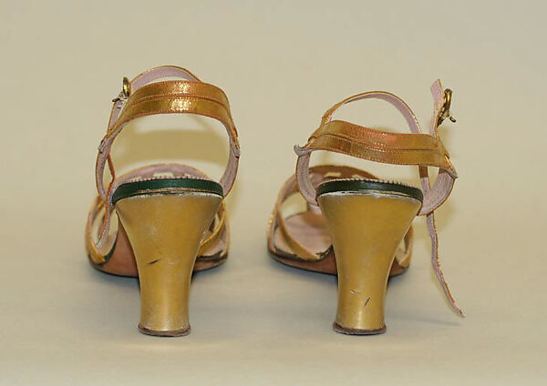 Sandals, Saks Fifth Avenue (American, founded 1924), leather, glass, American