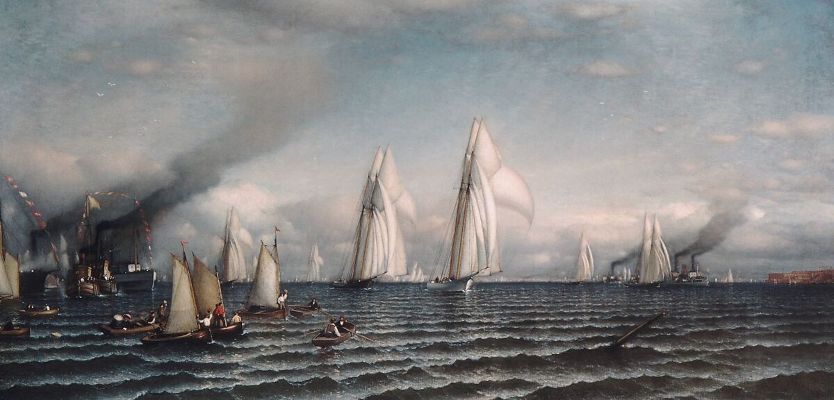 Finish—First International Race for America's Cup, August 8, 1870, Samuel Colman (American, Portland, Maine 1832–1920 New York), Oil on canvas, American 