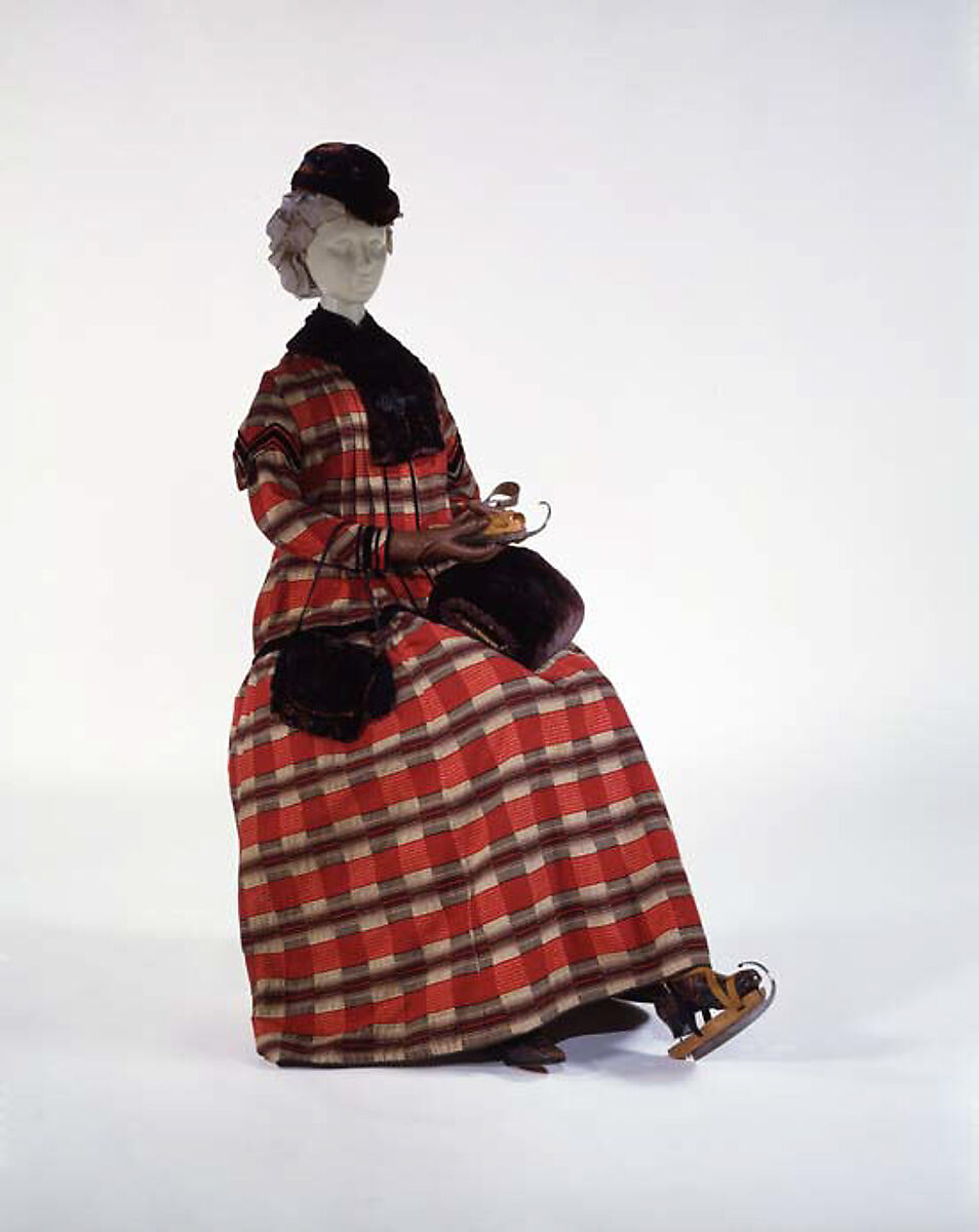 Skating ensemble, wool, fur, steel, American