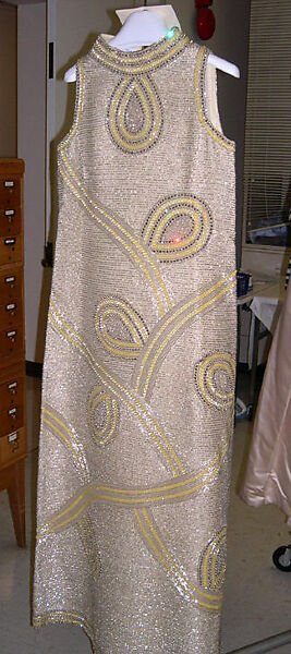 Evening dress, Mila Schön (Italian, born Yugoslavia, 1916–2008 Alessandria), silk, glass, plastic, Italian