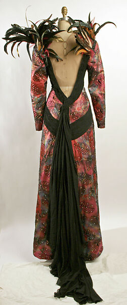 Evening dress, Hanae Mori (French, 1977–2004), synthetic, silk, rhinestone, feathers, Japanese
