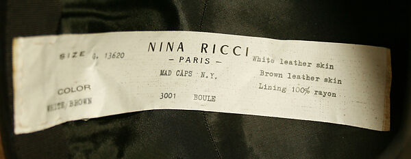 Hat, Nina Ricci (French, founded 1932), leather, metal, French