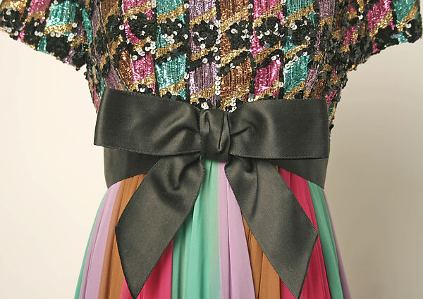 Evening dress, Sarmi, silk, metallic thread, plastic, American