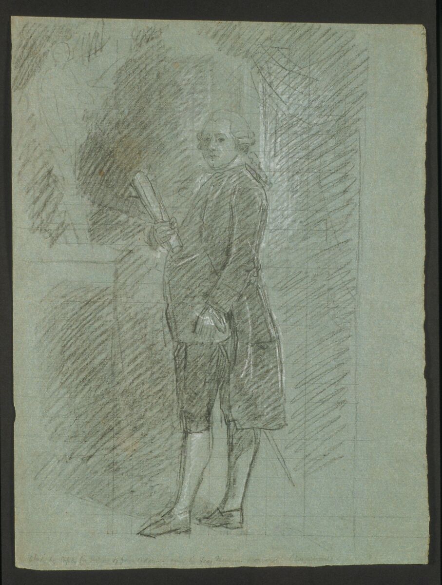 Study for "John Adams", John Singleton Copley (American, Boston, Massachusetts 1738–1815 London), Black chalk, white-chalk heightening, and graphite on blue laid paper, American 