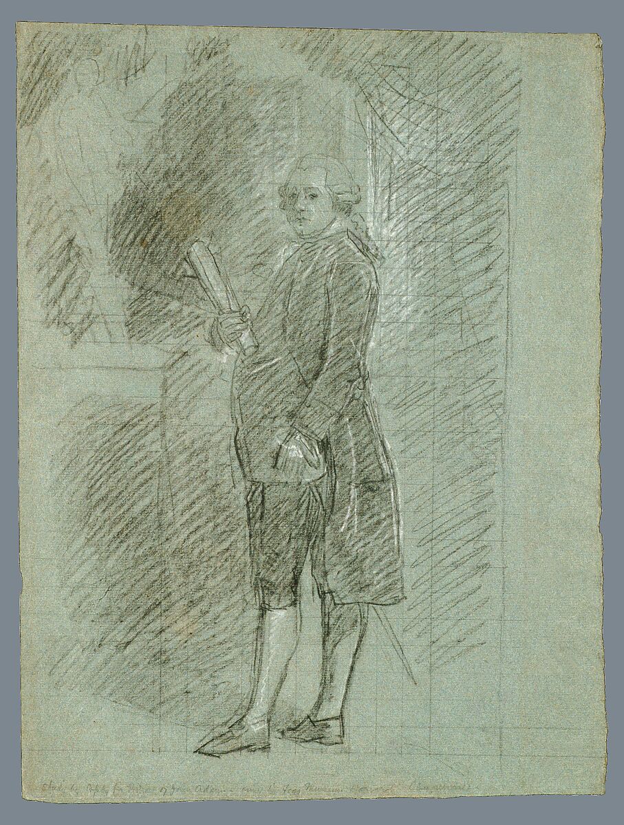 Study for "John Adams", John Singleton Copley (American, Boston, Massachusetts 1738–1815 London), Black chalk, white-chalk heightening, and graphite on blue laid paper, American