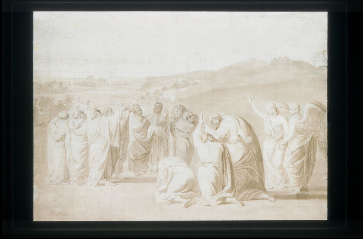 Study for "The Ascension", John Singleton Copley (American, Boston, Massachusetts 1738–1815 London), Ink ("Bistre") washes, pen and ink, black chalk, and graphite on off-white laid paper, watercolor, American