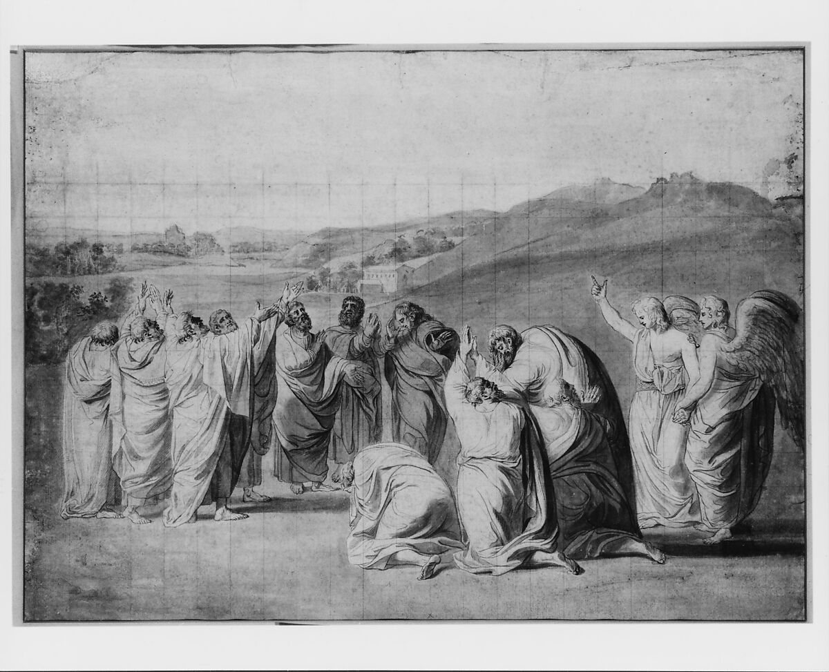 Study for "The Ascension", John Singleton Copley (American, Boston, Massachusetts 1738–1815 London), Ink ("Bistre") washes, pen and ink, black chalk, and graphite on off-white laid paper, watercolor, American