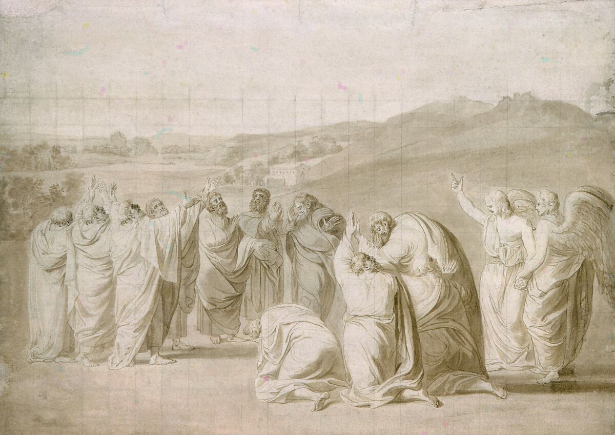 Study for "The Ascension", John Singleton Copley (American, Boston, Massachusetts 1738–1815 London), Ink ("Bistre") washes, pen and ink, black chalk, and graphite on off-white laid paper, watercolor, American