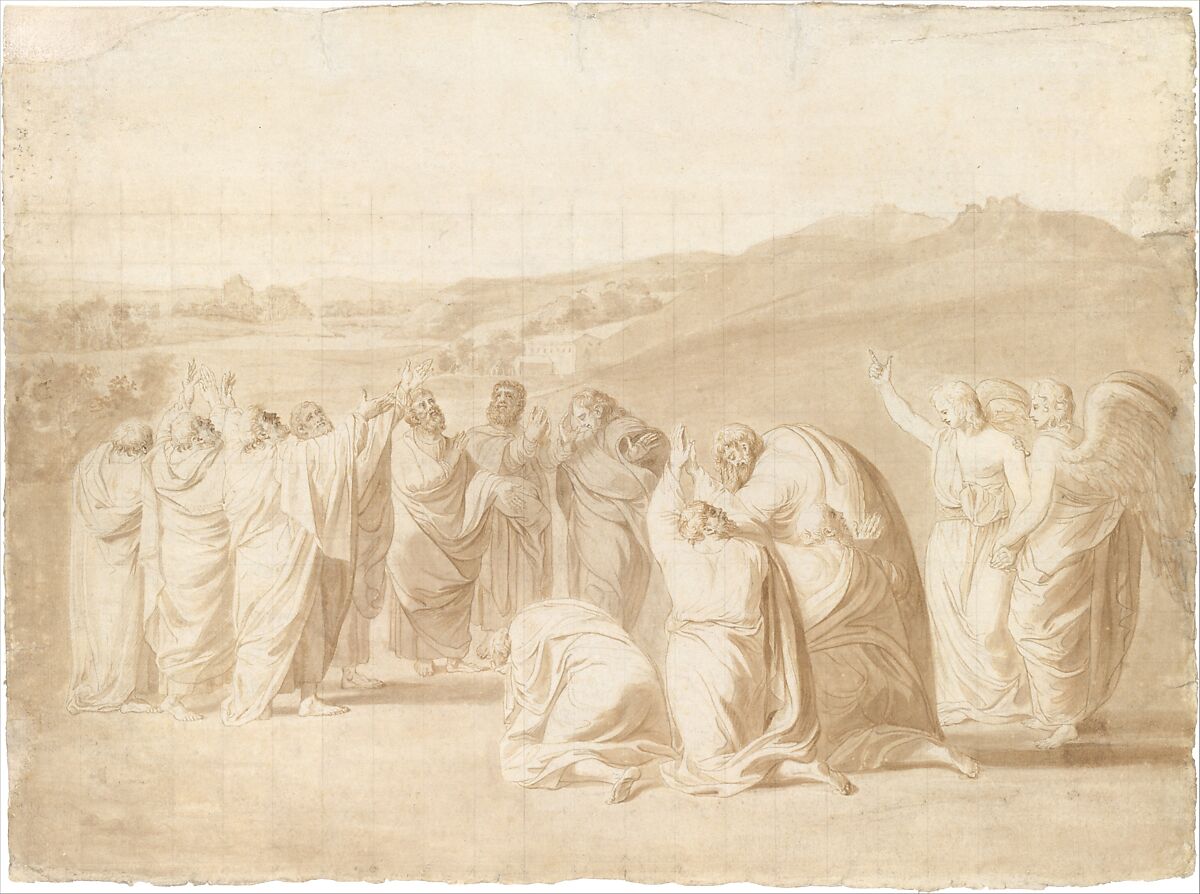 Study for "The Ascension", John Singleton Copley (American, Boston, Massachusetts 1738–1815 London), Ink ("Bistre") washes, pen and ink, black chalk, and graphite on off-white laid paper, watercolor, American 