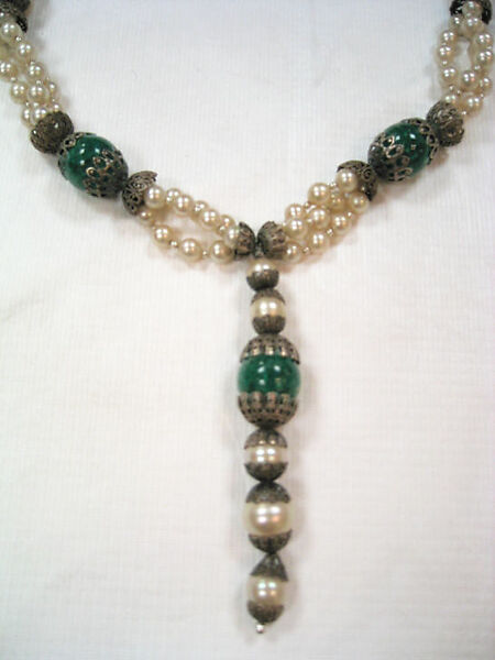 Necklace, House of Chanel (French, founded 1910), silk, faux pearl, metal, stone, French