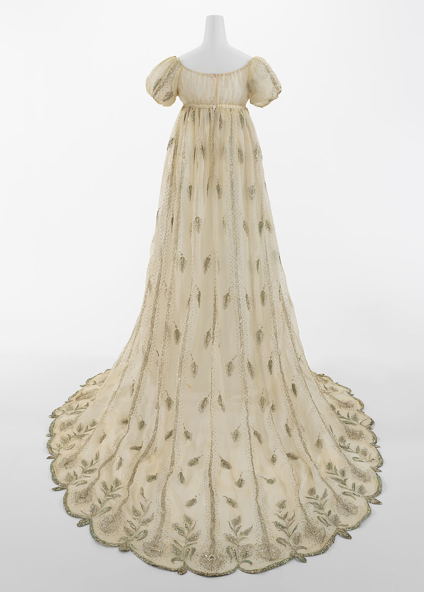 Evening dress, cotton, metallic thread, French