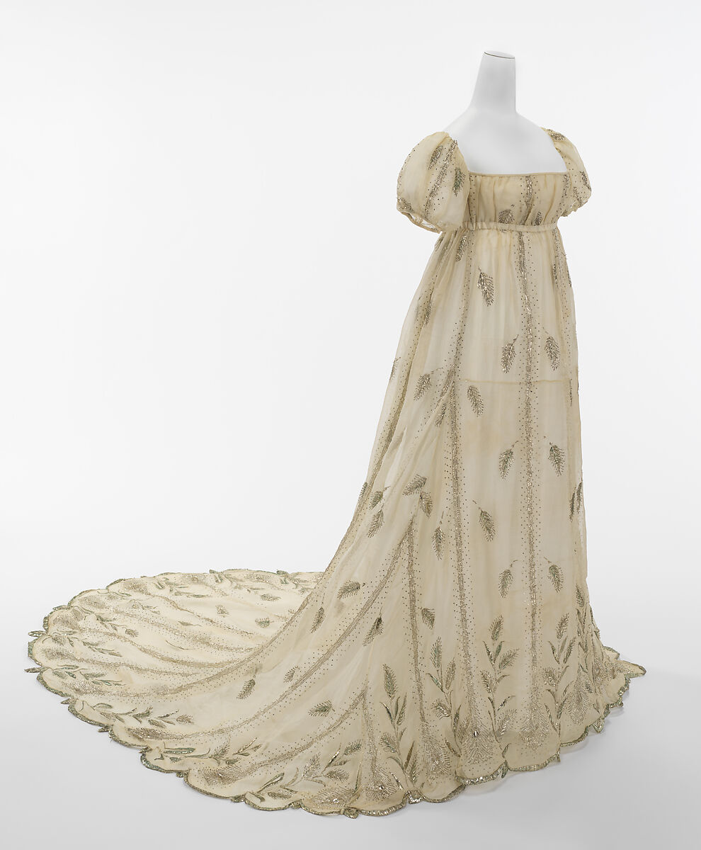 Evening dress, cotton, metallic thread, French 