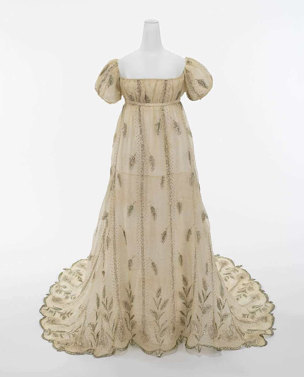 Evening dress, cotton, metallic thread, French