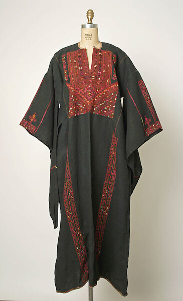 Dress, Linen, silk, cotton; hand woven, embroidered 