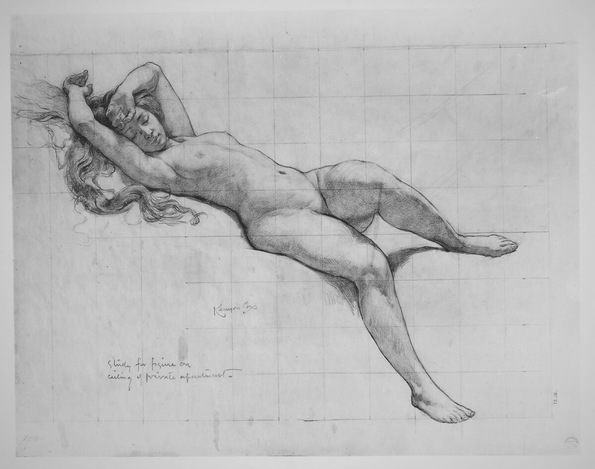 Study for Ceiling Decoration, Kenyon Cox (American, Warren, Ohio 1856–1919 New York), Graphite on off-white laid paper for transfer, American