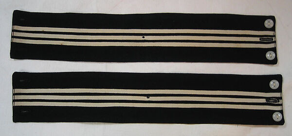 Uniform, a) wool, synthetic; b) wool, plastic; c) cotton; d-f) wool, cotton, American